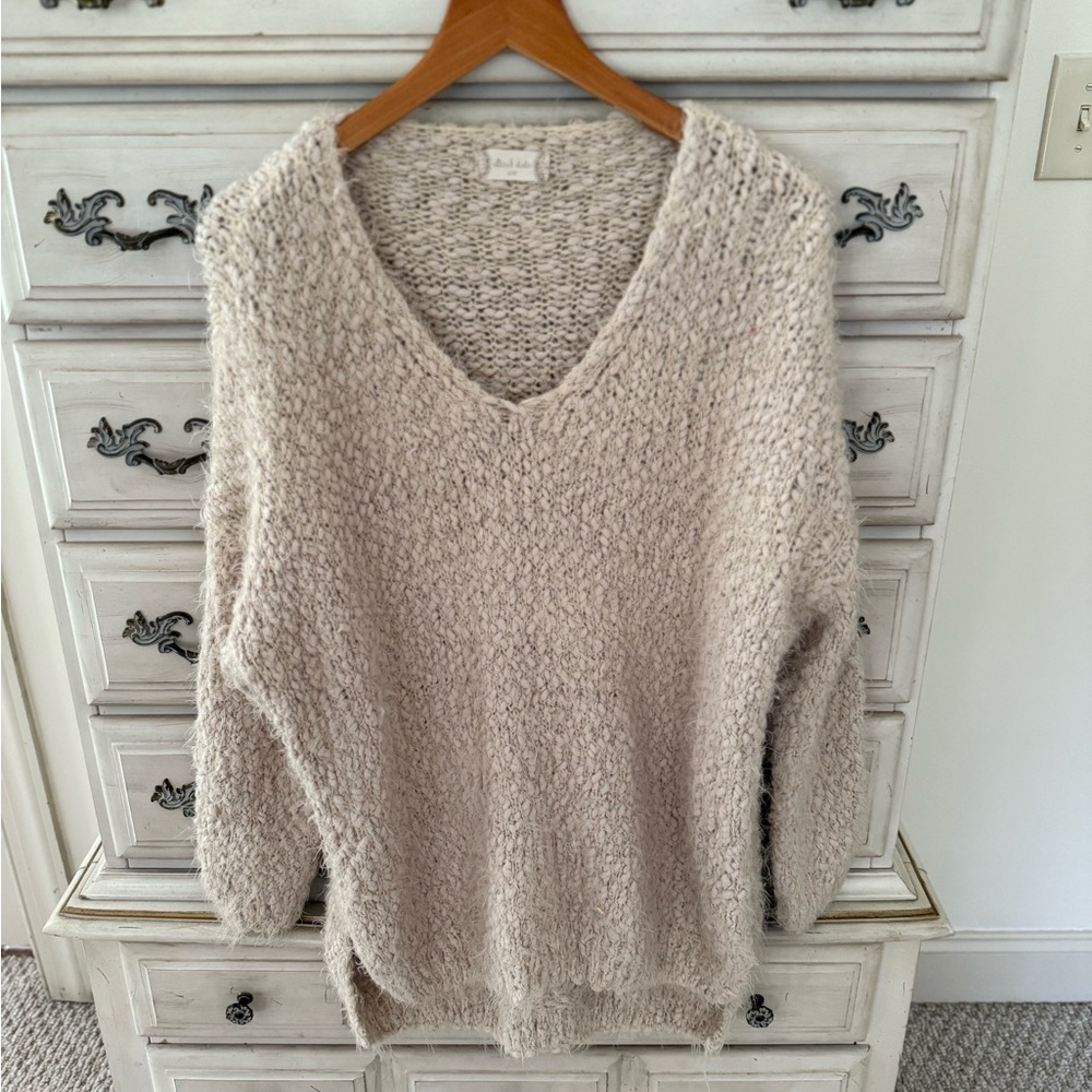 Altar'd State Cream V-Neck Lovely Eyelash Cozy Sweater